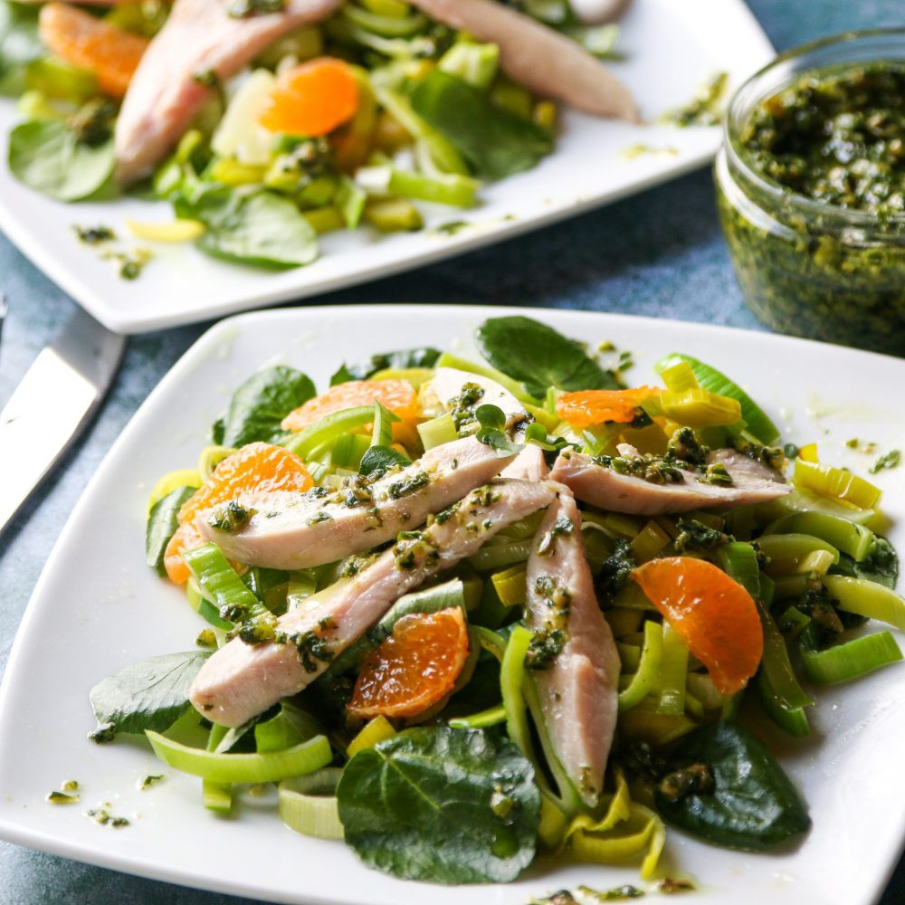 Partridge with Leek leaf salsa verde